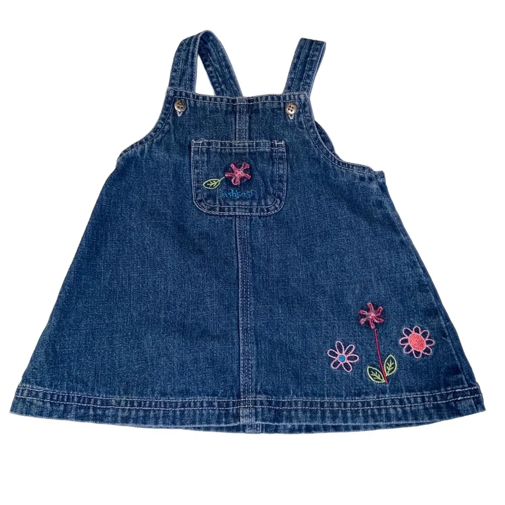 Oshkosh B’Gosh Baby Denim Jumper Dress Infant 3-6 months Floral Genuine Article
